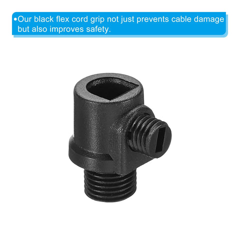 8mm Flex Cord Grip 20 Pack Nylon Cable Stop Gland Connector with strain screws, black, DIY light fitting repair and cable management.