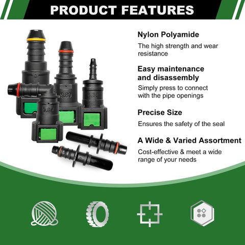 DIY Ready Fuel Line Quick Connector Repair Kit, 30 Pcs 11 Size Assortment With 9 Straight Ends, 6 Elbows, And 15 Pipe Fittings