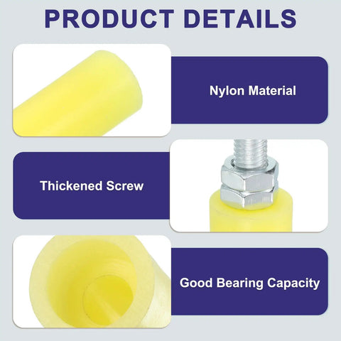 4 Pack Slide Gate Guide Rollers With Nylon Wheels, 3 Inch Gate Support Assembly, showing nylon material and thickened screw