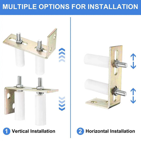 2 Pack Slide Gate Guide Rollers With L Shaped Brackets, 30mm Nylon Rollers, 80mm Long, for Vertical and Horizontal Installation