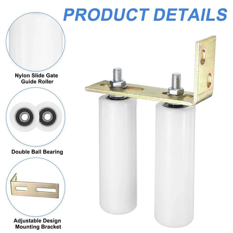 1 Set Slide Gate Guide Roller With L Shaped Rear Bracket For Sliding Doors, 50mm Nylon Rollers And 150mm Long Bracket