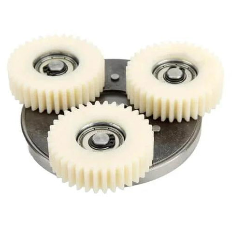 Electric Motor Gear Clutch Kit featuring three 36T nylon gears on a steel base, suitable for electric tools and robotics kits.