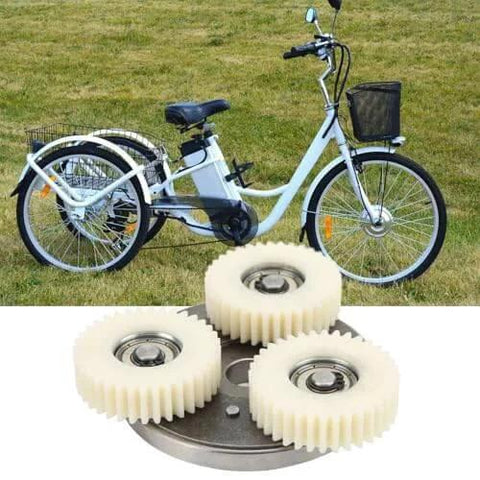 Electric Motor Gear Clutch Kit, High-Torque Planetary Gear Replacement, 36T Nylon Construction shown with electric bicycle