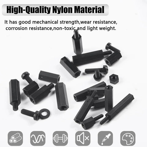 350Pcs M3 Nylon Hex Spacer Standoff Kit With Male And Female Spacers Nuts And Screws for PCB and Motherboard in Black