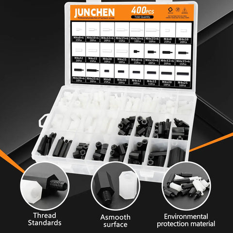 Dope M3 Hex Spacers Standoffs Kit With 660 Pieces Nylon Black And White For PCBs And Computer Motherboards in a plastic organizer box