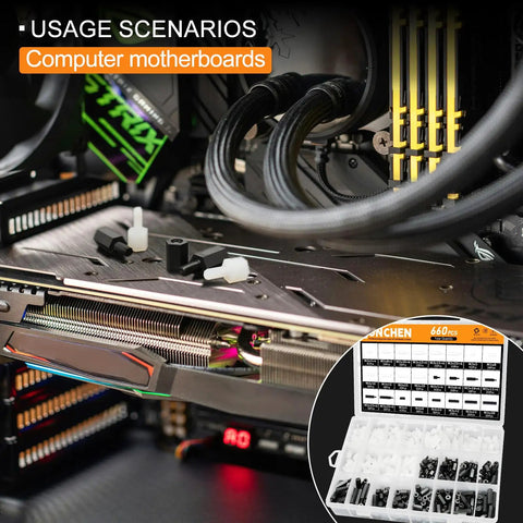 Dope M3 Hex Spacers Standoffs Kit With 660 Pieces Nylon Black And White for PCBs and Computer Motherboards shown installed.
