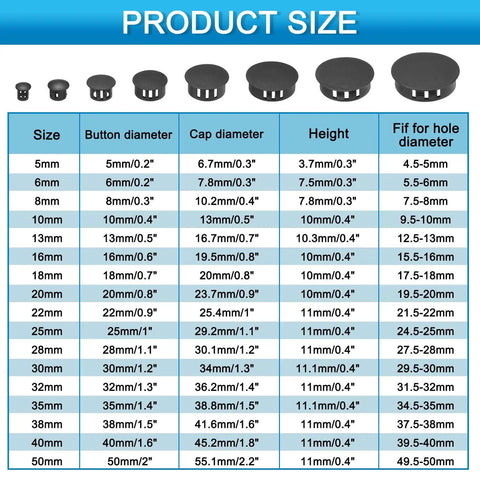 Pro Grade Nylon Hole Plug Set 190 Piece Round Plastic Plugs In 9 Sizes From 5mm To 25mm Beige End Caps Size Chart