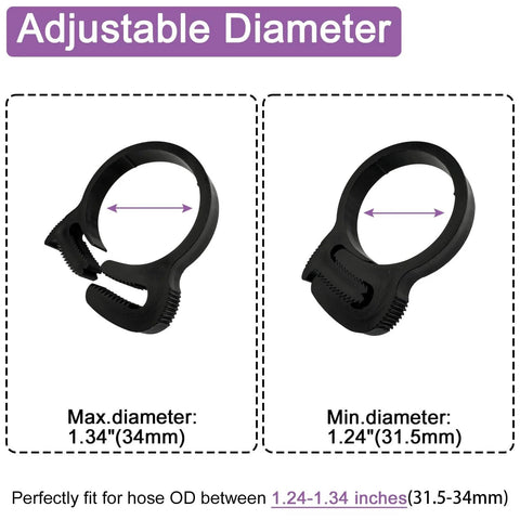 Plastic Hose Clamp 1.25 Inch Outer Diameter Heavy Duty Double Grip Nylon Hose Clamps With Snap Ratchet Adjustable Secure Fit For 31.5 To 34 MM OD Pack Of 15 Durable POM Material Resistant To Rust Corrosion High Temperature And Vibration size comparison