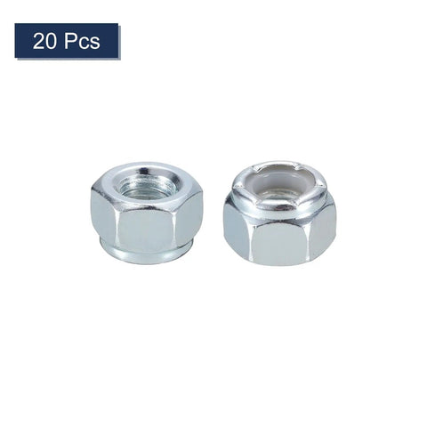 1/4 Inch Nylon Insert Hex Lock Nuts 1/4-28 Self Locking Stop Nuts, Carbon Steel, White Finish, 20-Pack