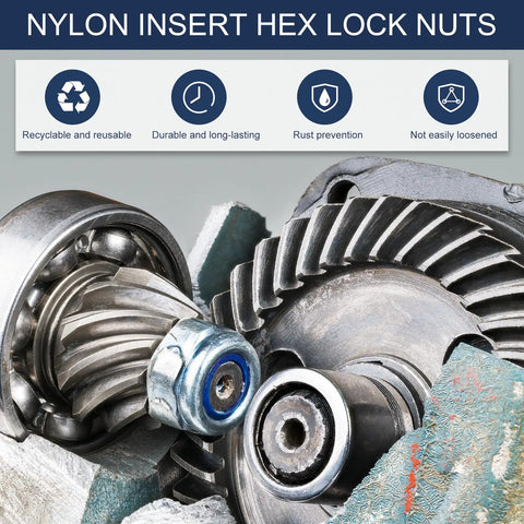 1/4 Inch Nylon Insert Hex Lock Nuts 1/4-28 Self Locking Stop Nuts for Industrial Construction Fasteners on machinery