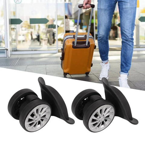1 Pair Luggage Suitcase Replacement Nylon Casters Wheels For Trolley Travel Durable Lightweight Heat And Moisture Resistant Flame Retardant Easy To Install Luggage Maintenance Accessory shown under a rolling suitcase.
