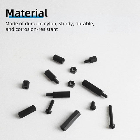 600Pcs M3 Nylon Hex Spacer Standoffs And Screws Assortment Kit For PCB And Motherboard Mounting Black, displayed on white surface