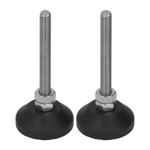 Two piece M6 nylon swivel leveling feet with easy height adjustment reduce wobble and protect floors for furniture, shelves, office equipment and machines, fits threaded sockets and provides durable floor padding.