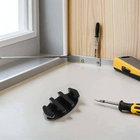 Front view of a black nylon boat rope cleat (4-pack) with screws for deck mounting.