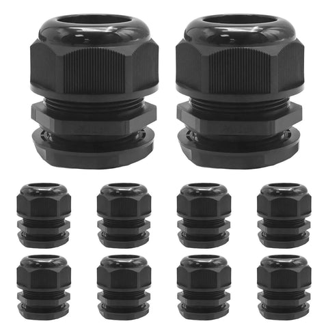 1-1/4 Inch Nylon PA66 Black Cable Glands, IP68 Waterproof, 10 Pack shown in front view