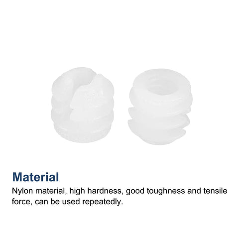 Nylon Pre Inserted Nuts Set For Furniture DIYers 11mm Outer Diameter 10.5mm Height M6 Internal Thread 24 Pcs white close-up