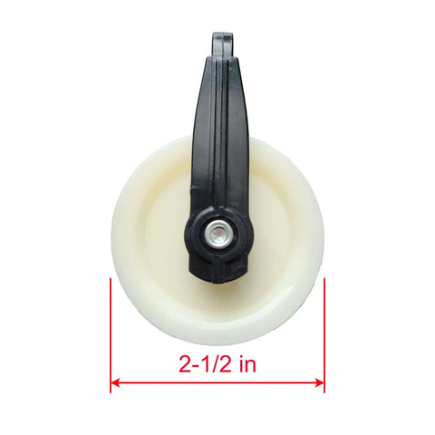 2-1/2-Inch Diameter Nylon Pulley - Durable, Smooth Outdoor Clothesline Pulley for 1/4-Inch Rope, 4 Pack, front view with measurement