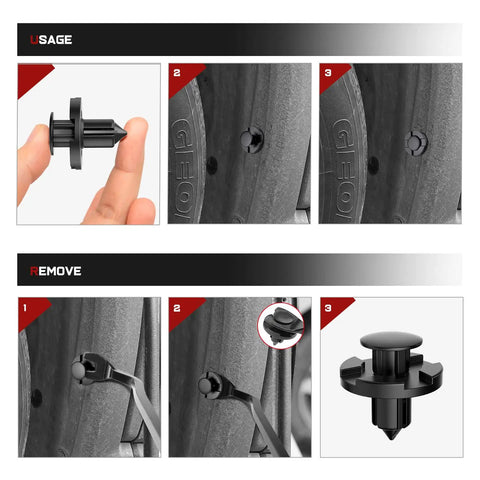 Installation and removal of 100 Pcs Nylon Bumper Rivet Clips Set For Nissan Vehicles 8mm Hole OEM Replacement 01553 093210.