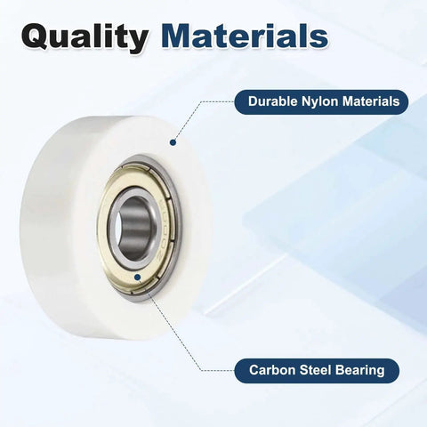 Diagram of Five Pack 5x22x7 Mm 625ZZ Ball Bearing Guide Nylon Roller Bearings with double metal shield highlighting materials.