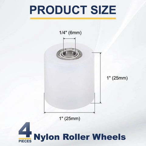 Nylon Roller Wheel Set With 686Z Bearings One Quarter Inch Bore One Inch Outer Diameter One Inch Length Four Pieces CNC Guiding