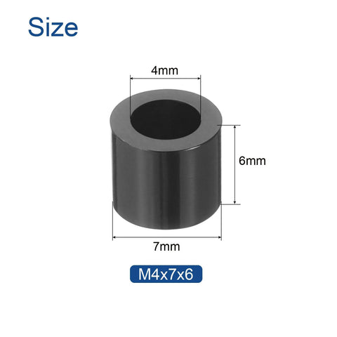 100pcs Nylon Round Spacers 4mm ID, 7mm OD, 6mm Height Screws Spacers Without Threaded, Plastic Spacer for M4 Screws, Black size diagram