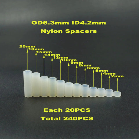 Nylon Round Spacers Kit for M4 Screws Unthreaded Standoffs White 6.3mm Outer Diameter 4.2mm 240 Pcs DIY Friendly Assortment
