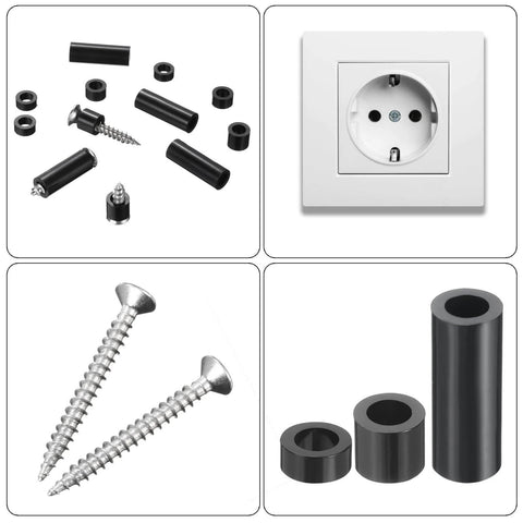 100pcs Nylon Round Spacers 4mm ID, 7mm OD, 6mm Height Screws Spacers Without Threaded, Plastic Spacer for M4 Screws, Black shown with screws