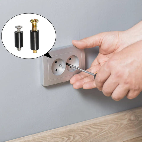 1000 Piece Nylon Round Spacers Kit for Electrical Outlets and Switches, installation with hand and tools visible
