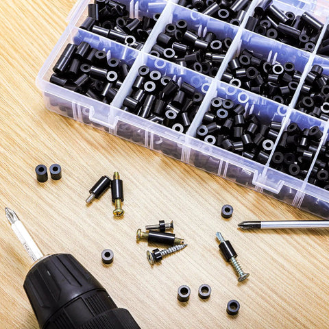 1000 Piece Nylon Round Spacers Kit For Electrical Outlets And Switches, black M3 M4 spacers in organizer tray with tools