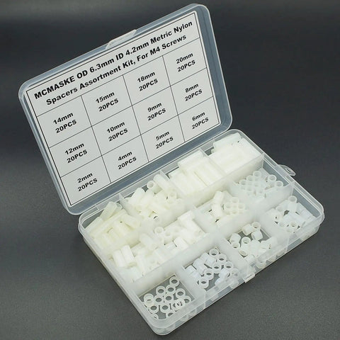 Nylon Round Spacers Kit for M4 Screws Unthreaded Standoffs White 6.3mm Outer Diameter 4.2mm Inner Diameter 240 Pcs DIY Friendly