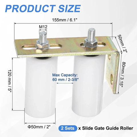 Two Set Slide Gate Guide Rollers With 5 Inch Nylon Rollers And L Shaped Rear Post Bracket Universal Sealed Ball Bearing