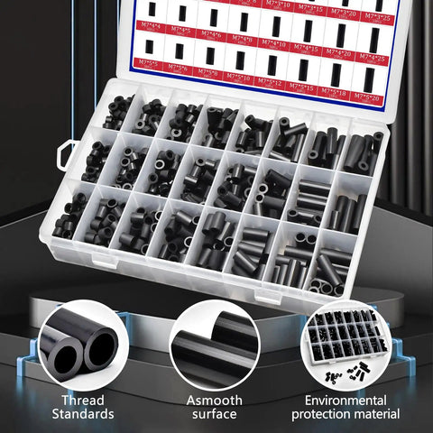 Nylon Spacer Assortment Kit For Circuit Boards Non Threaded Black Standoff Washers With 7mm Outer Diameter, 3-5mm Inner Diameters