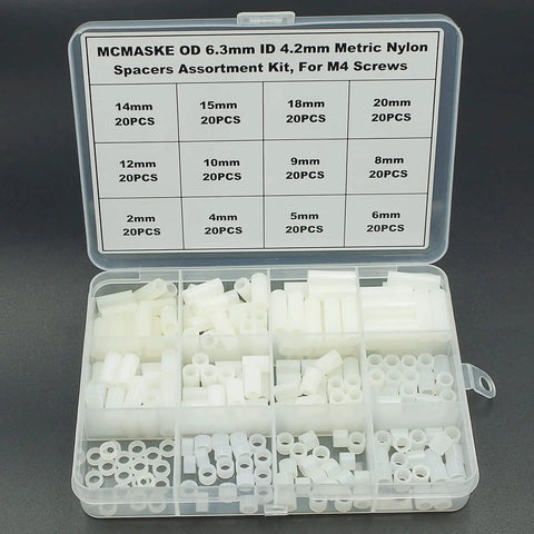 Nylon Round Spacers Kit for M4 Screws Unthreaded Standoffs White 6.3mm Outer Diameter 4.2mm Inner Diameter 240 Pcs in case