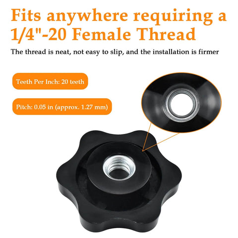Close-up of 4 Pack 1/4-20 Nylon Star Knob Handles for Secure Clamping with galvanized steel core