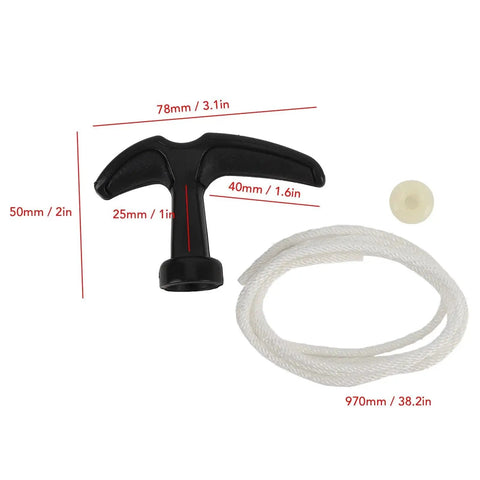Heavy Duty Nylon Starter Rope And Handle With Comfortable Grip For 2 Stroke Engines 49cc-80cc, 970mm braided rope dimensions