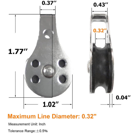 Dimensions of SUS316 Nylon Steel Rope Pulley System Wheel Outdoor Steel Pulley Smooth Cable Rigging Pulley Block Outdoor