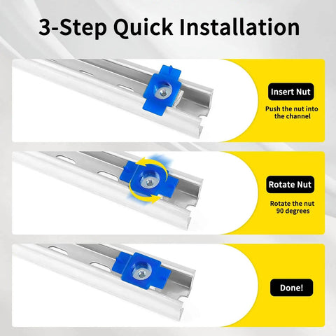 Smooth-sliding nylon strut channel cone nuts provide fast, tool-free one-handed installation for Unistrut systems and solar mounting