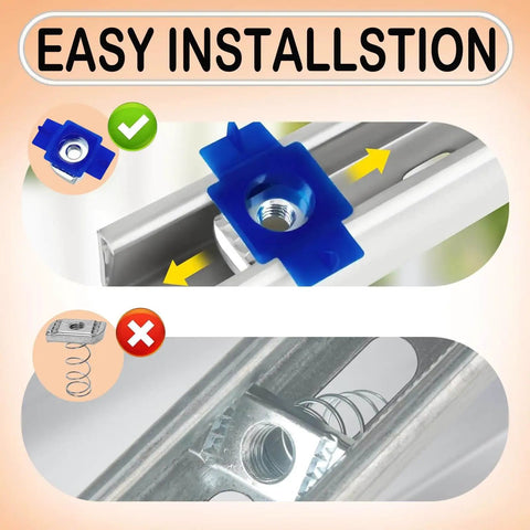 Durable zinc-plated nylon strut channel nuts with twist tab for quick, secure channel support in outdoor or harsh environments