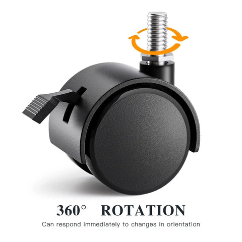 2 Inch Threaded Stem Nylon Swivel Locking Caster, M8 Fitment, Ultra Quiet, Black, Close-Up View