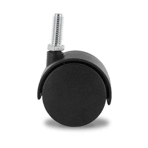 2 Inch Wheel Diameter Hooded Twin Wheel Caster In Black Nylon Swivel With 360 Degree Rotation And 3 8 16 By 1 Inch Threaded Stem Installed