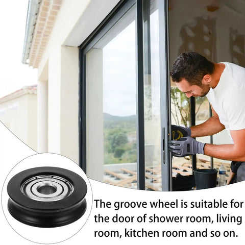 Nylon U Groove Sliding Door Pulley Wheel 1.18 Inch Low Noise Barn Door Rollers for Cabinet Window and Shower Door Hardware in use