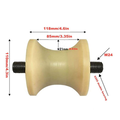 Side view of Pulley,Pulley Wheel, 2 U-Groove Casters,Heavy Duty Barn Door Wheel in Nylon with dimensions and measurements.