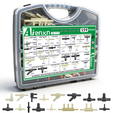 Aienxn 159-piece automotive vacuum line connector kit with assorted 1/8–3/8 in fittings in case