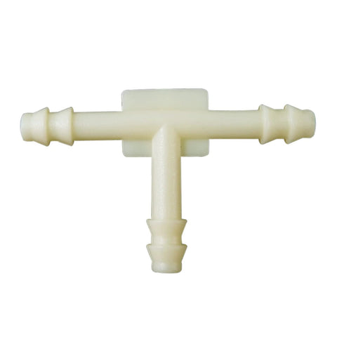 Woodzdon plastic vacuum hose 3-way T-connector with barbed ends, cream color