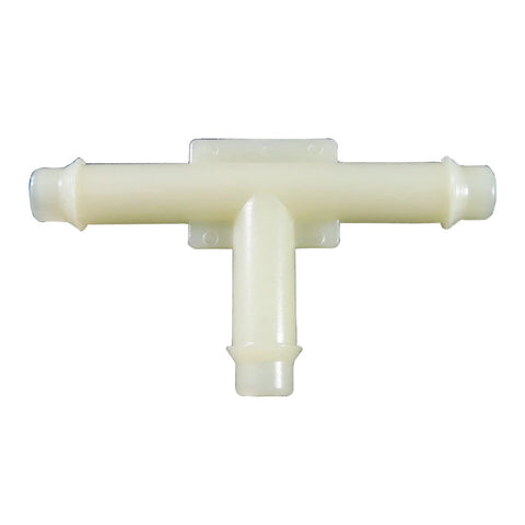 Woodzdon nylon vacuum line T-connector, barbed hose fitting, off-white automotive part.