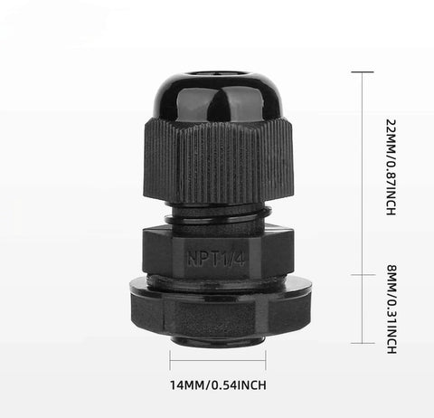 Rugged Waterproof Adjustable Cable Glands 3 To 6.5 Mm Nylon With Gaskets And Seals Quarter Inch NPT Waterproof Joiners side view