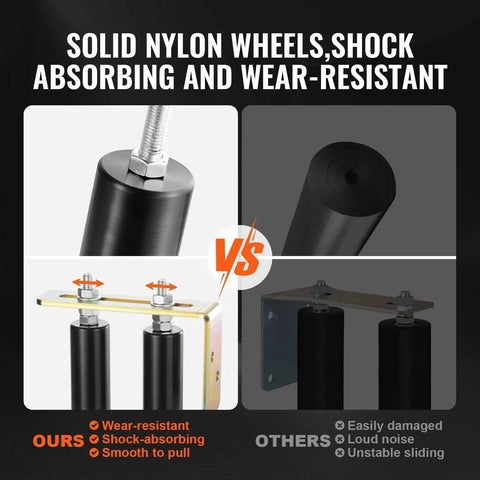 Comparison of solid nylon wheels in Sliding Gate Kit 6 Inch Gate Hardware With L Bracket Universal Adjustable Gate Rollers