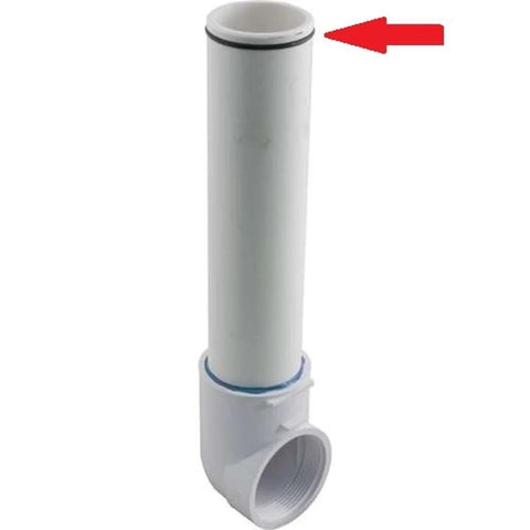 Close-up view of a white outlet elbow pipe with installed O Ring Two Pack With Lubricant For Hayward Outlet Elbow No Fuss Fit