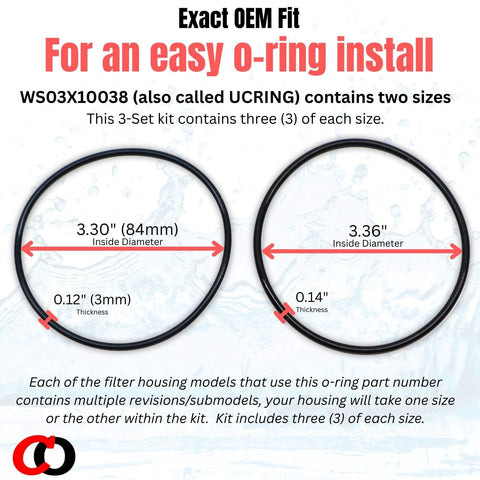 Replacement O Rings Kit For GE Water Filter Housings UCRING WS03X10038 3 Set Includes Six O Rings size details and thickness