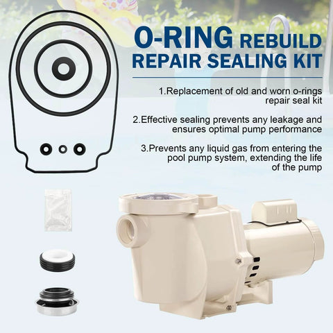 All-In-One O-Ring Rebuild Repair Kit For Whisperflo IntelliFlo Pool Pumps Built 2008 And Later Including Seal Gasket, Impeller Gasket, PS-1000 Shaft Seal, Drain Plug, Lid, Diffuser O-Rings And Pump Seal Set diagram and components